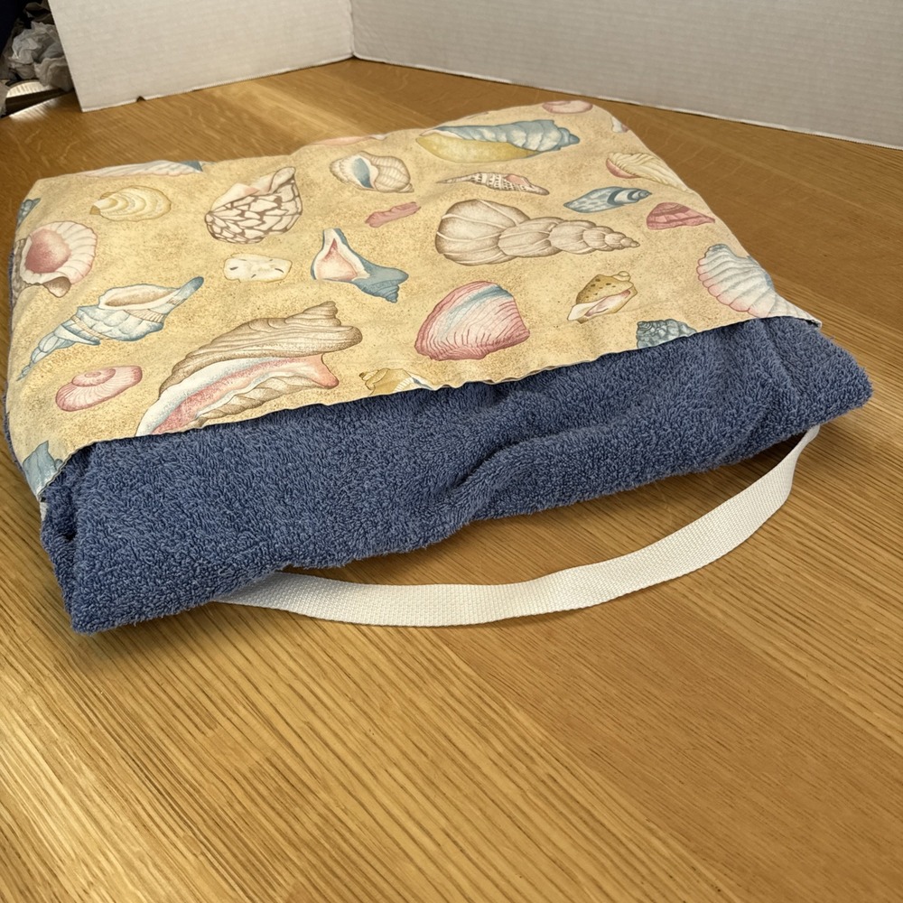 Set Of 2 Foldable Bag Beach Towels 34"x67" Seashells Blue - Picture 4 of 7